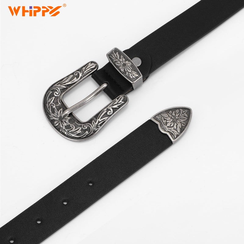 WHIPPY أحزمة ويبي الغربية للنساء - حزام خصر نسائي بتصميم غربي عتيق للسراويل والجينز والفساتين، أسود، XL - Image 3
